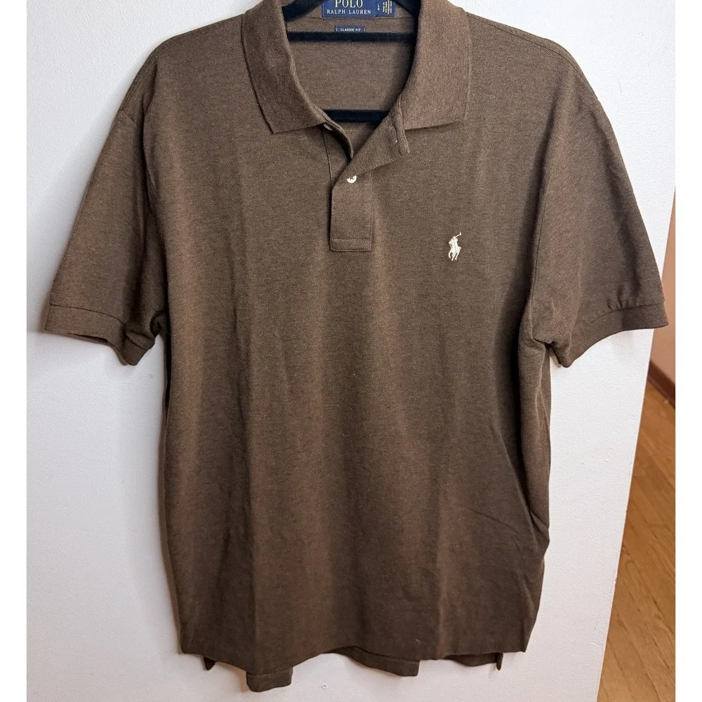 Polo Ralph Lauren Mens L Brown Classic Fit Cotton Polo Shirt White Pony Logo